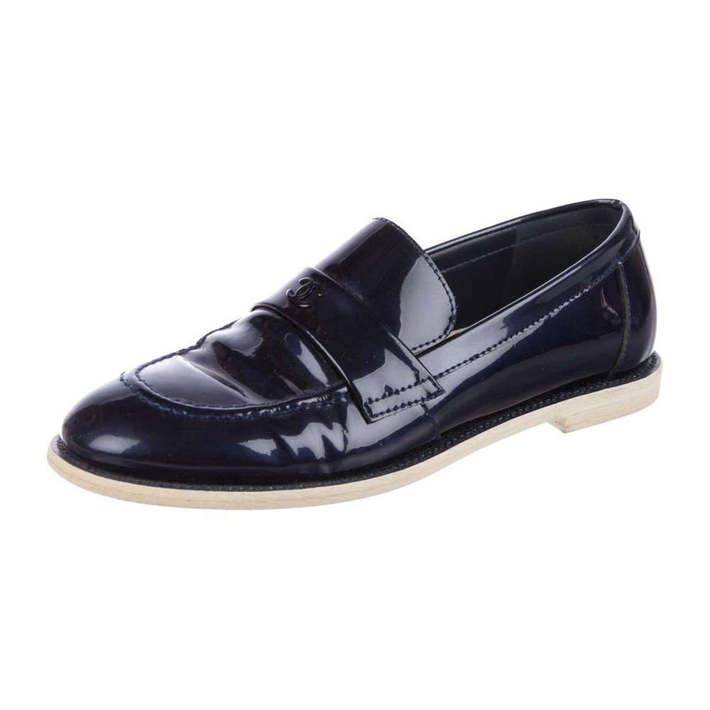 Blue patent leather Chanel loafers (authentic)
